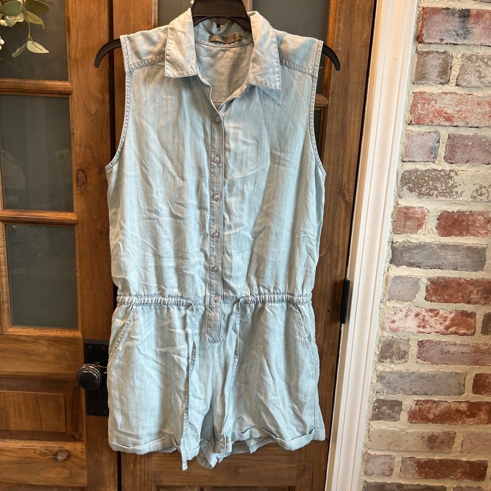 prAna Romper Women Blue Tencel Lyocell Sleeveless Button Front Casual BohoS